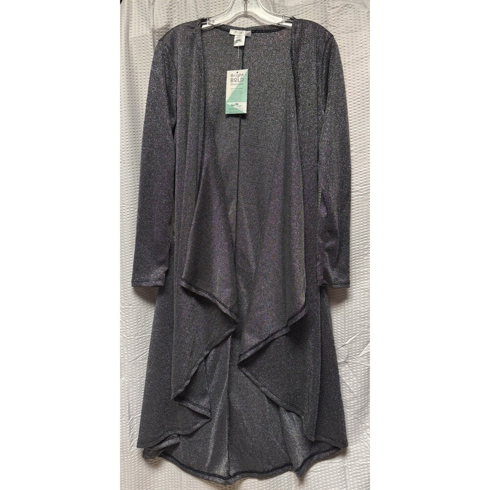 Honey & Lace Women's SZ S Open Cardigan Long Sleeve Shimmer Metallic Ruffle NWT